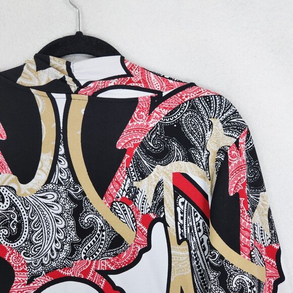 Chicos Shirt Womens 2 Black Red Large Printed Lightweight 3/4 Sleeve Blouse - Picture 11 of 11